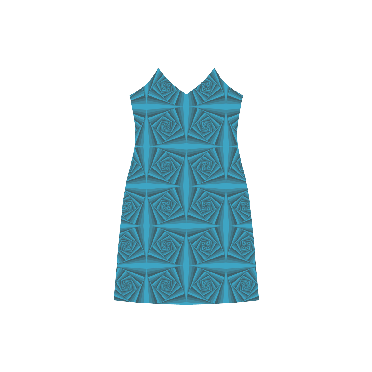 Tonal Blue Square V-Neck Open Fork Long Dress(Model D18)