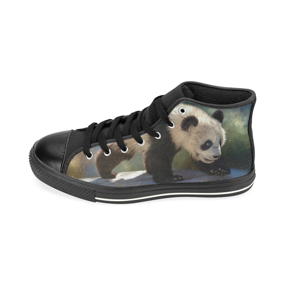 A cute painted panda bear baby High Top Canvas Shoes for Kid (Model 017)