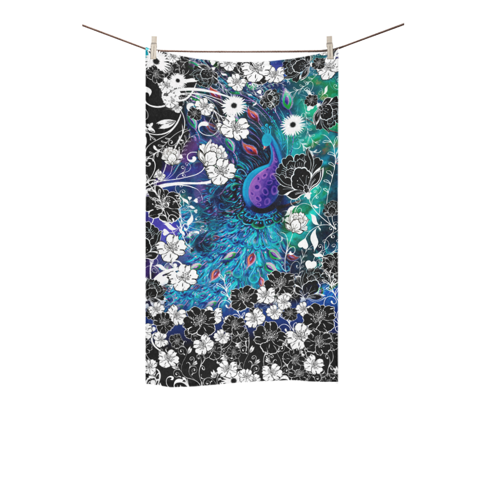 Peacock Colorful Flower Garden Hand Towel Custom Towel 16"x28"
