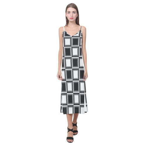 Squared V-Neck Open Fork Long Dress(Model D18)