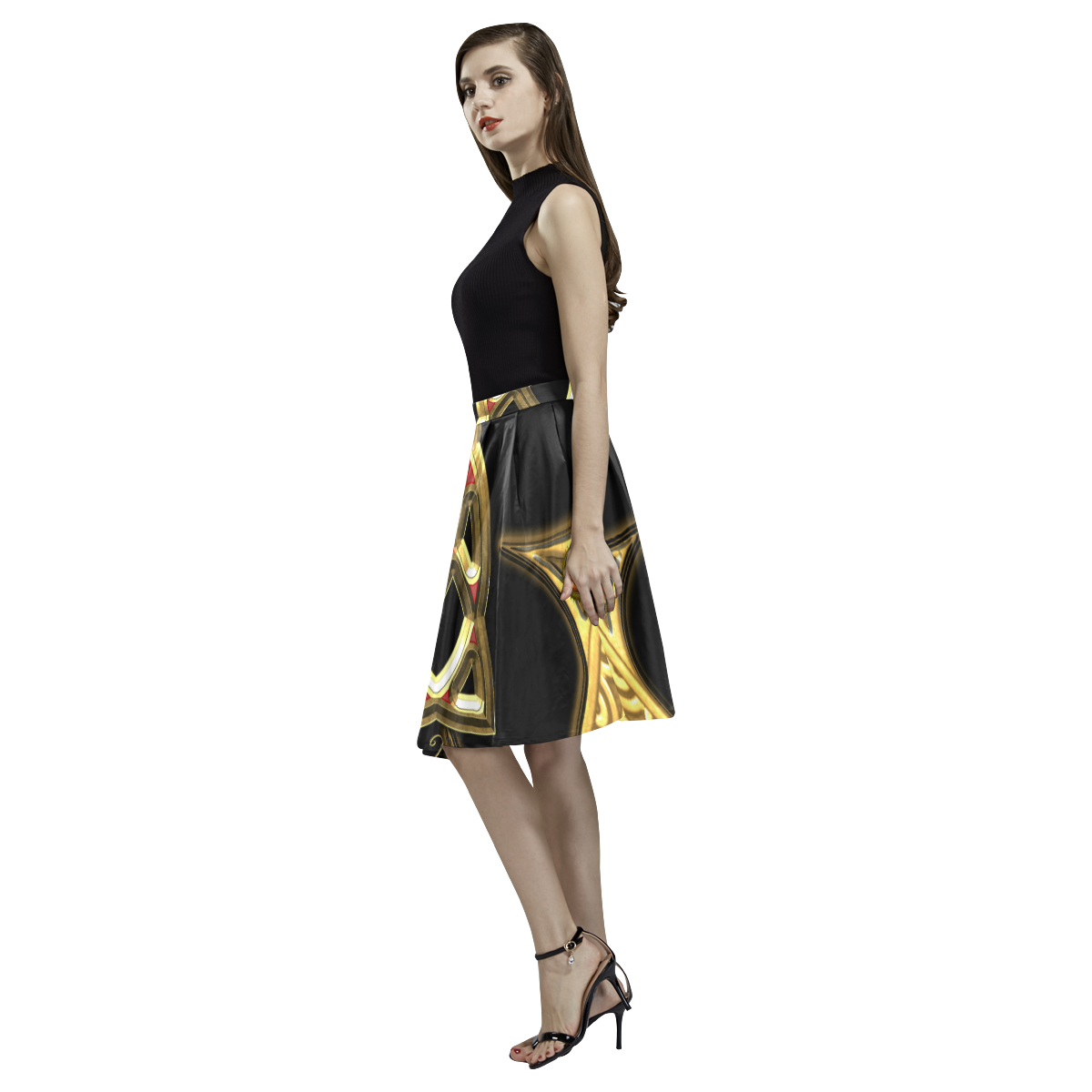 The celtic knote, golden design Melete Pleated Midi Skirt (Model D15)