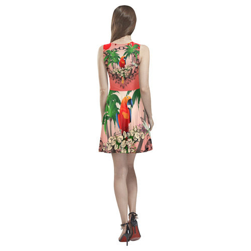Funny parrot, tropical design Thea Sleeveless Skater Dress(Model D19)