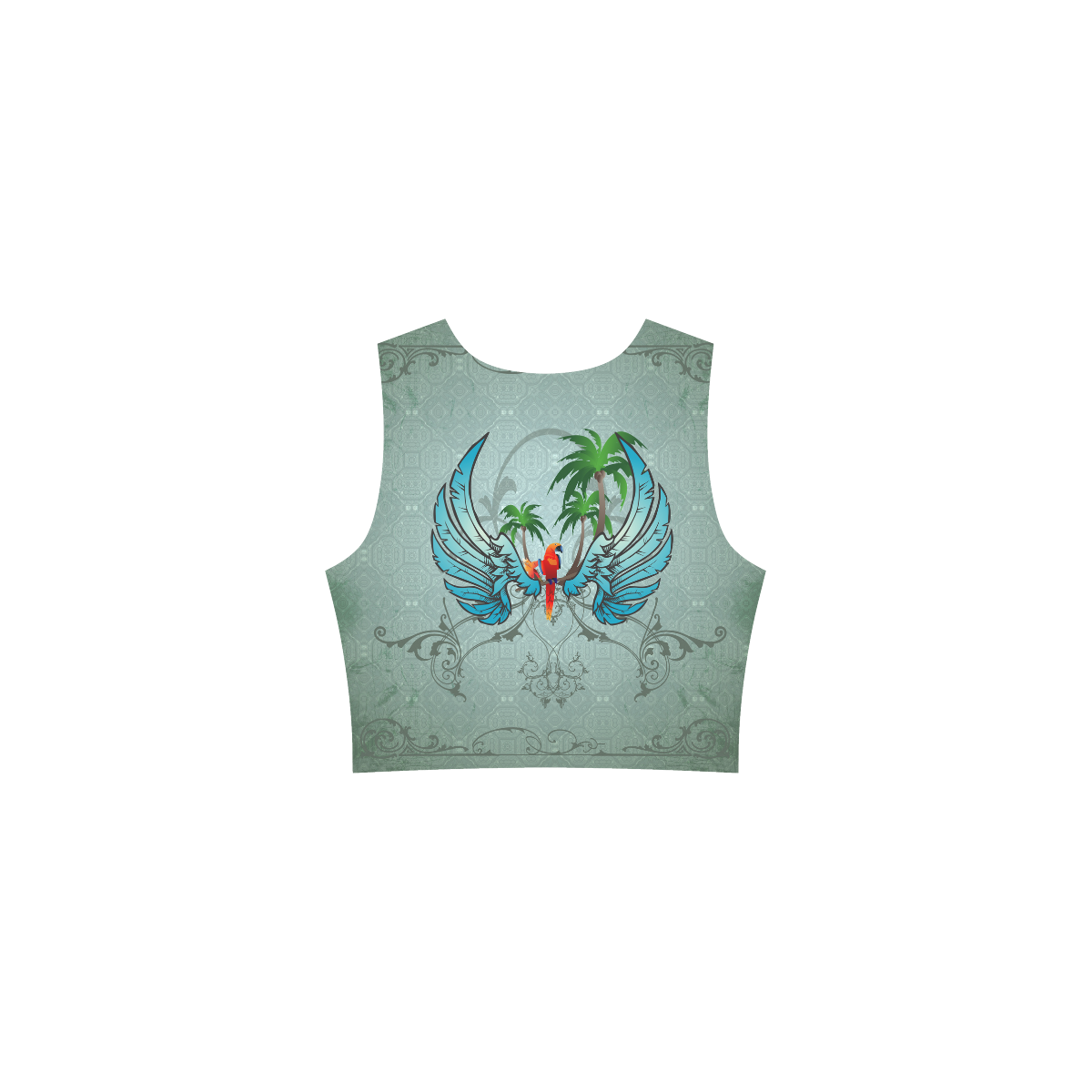 cute parrot with wings and palm Thea Sleeveless Skater Dress(Model D19)