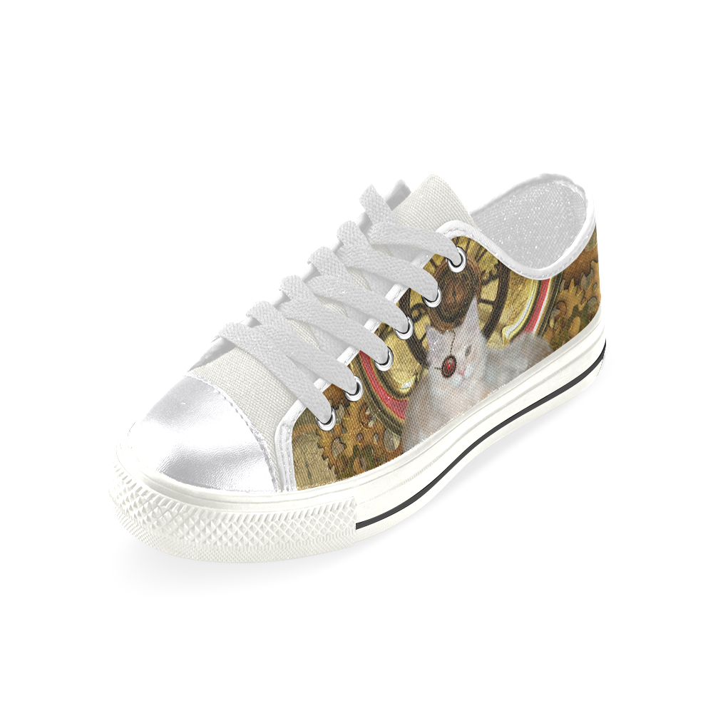 Steampunk, awseome cat clacks and gears Women's Classic Canvas Shoes (Model 018)