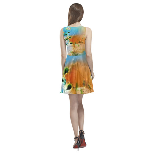 Wonderful glowing flowers Thea Sleeveless Skater Dress(Model D19)