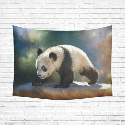 A cute painted panda bear baby Cotton Linen Wall Tapestry 80"x 60"