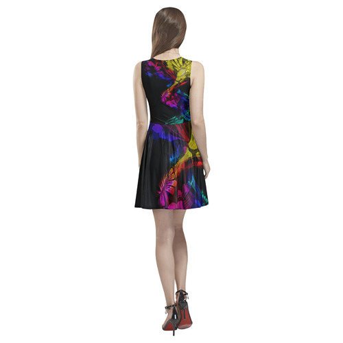 Abstract floral design Thea Sleeveless Skater Dress(Model D19)