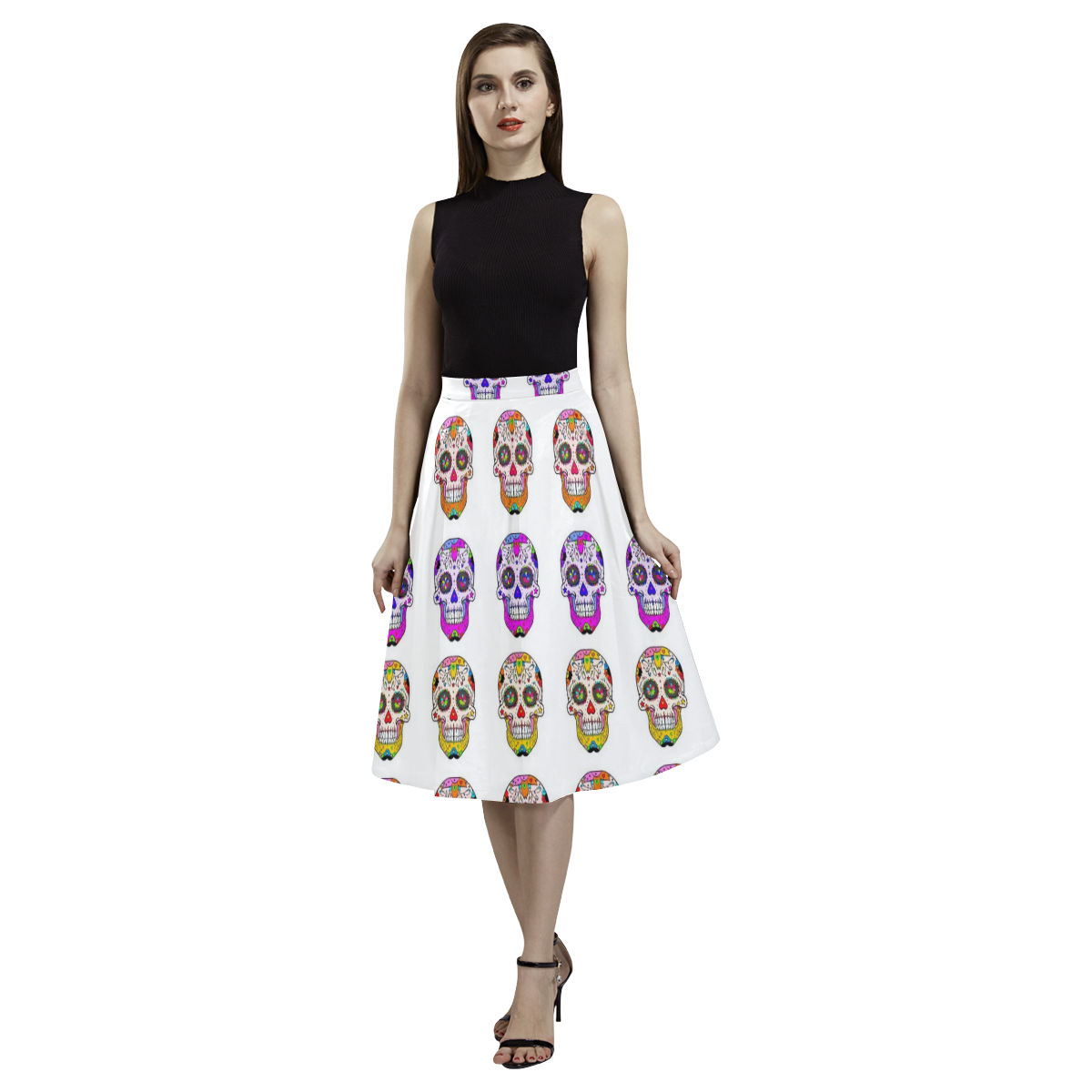 awesome Muertos Skull by Popart Lover Aoede Crepe Skirt (Model D16)