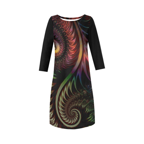 fractal pattern with dots and waves Round Collar Dress (D22)