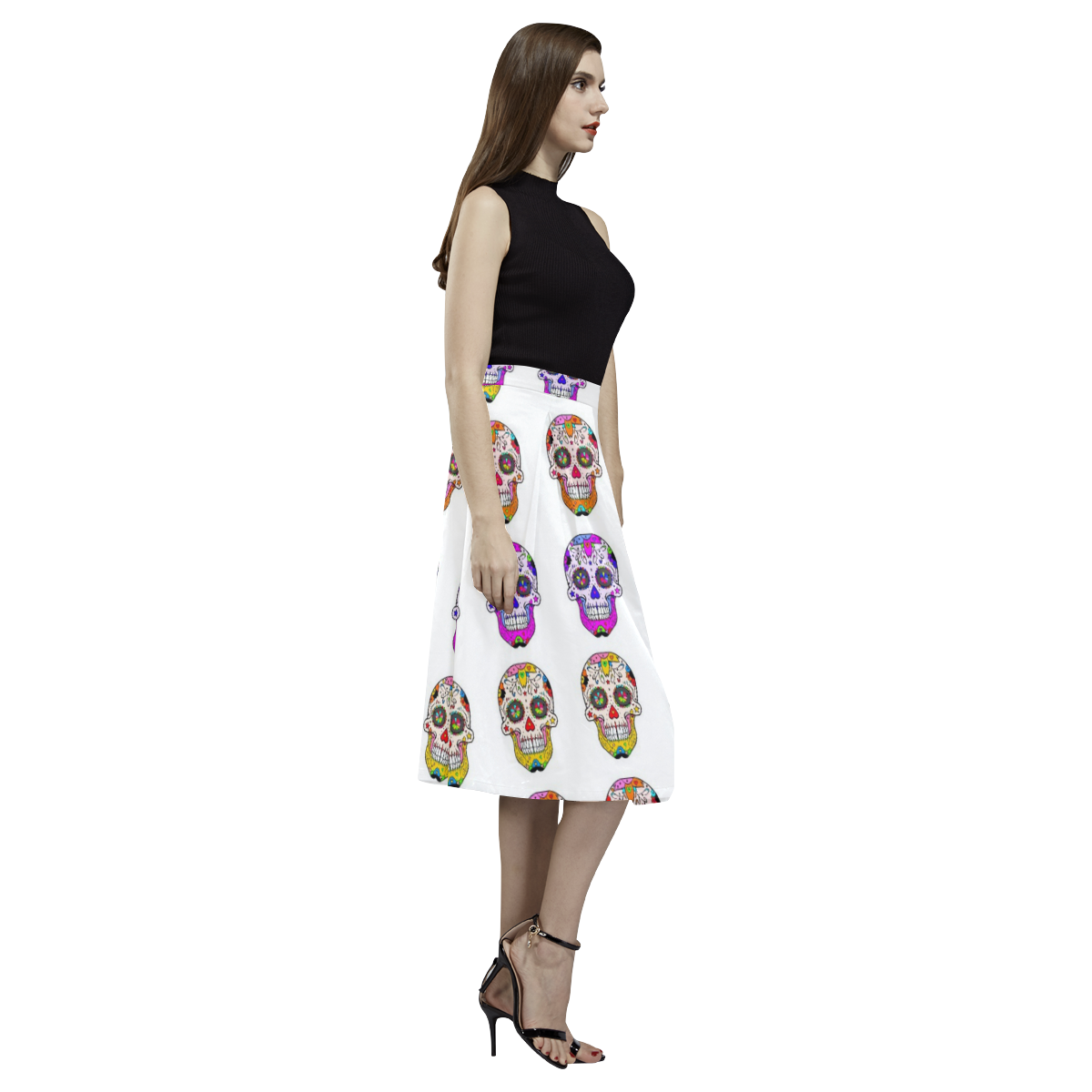 awesome Muertos Skull by Popart Lover Aoede Crepe Skirt (Model D16)