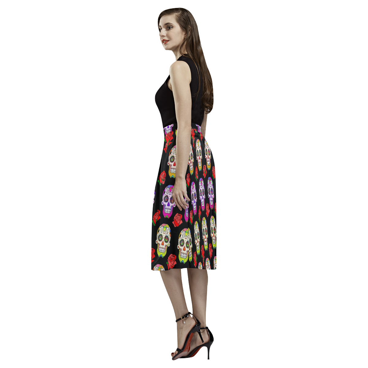 awesome Muertos Skull by Popart Lover Aoede Crepe Skirt (Model D16)