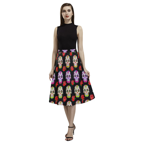 awesome Muertos Skull by Popart Lover Aoede Crepe Skirt (Model D16)