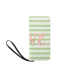Green Stripes, Pink LOVE word, Pink Lilac Flowers Women's Clutch Purse (Model 1637)