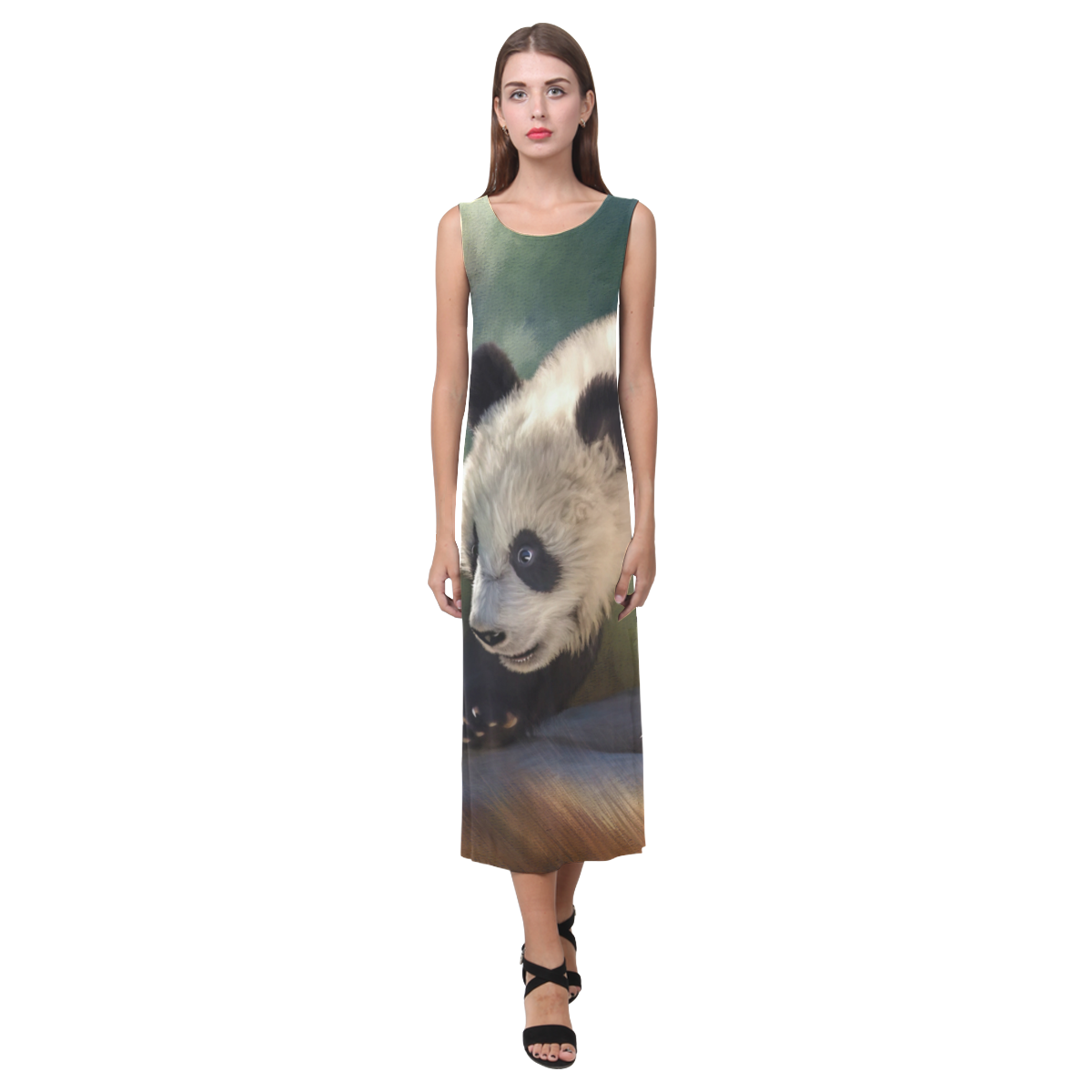 A cute painted panda bear baby. Phaedra Sleeveless Open Fork Long Dress (Model D08)