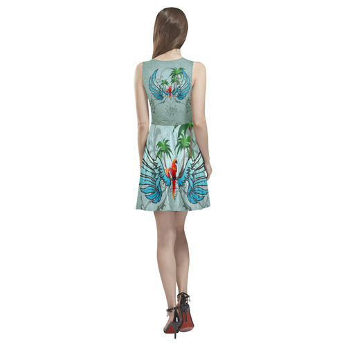 cute parrot with wings and palm Thea Sleeveless Skater Dress(Model D19)