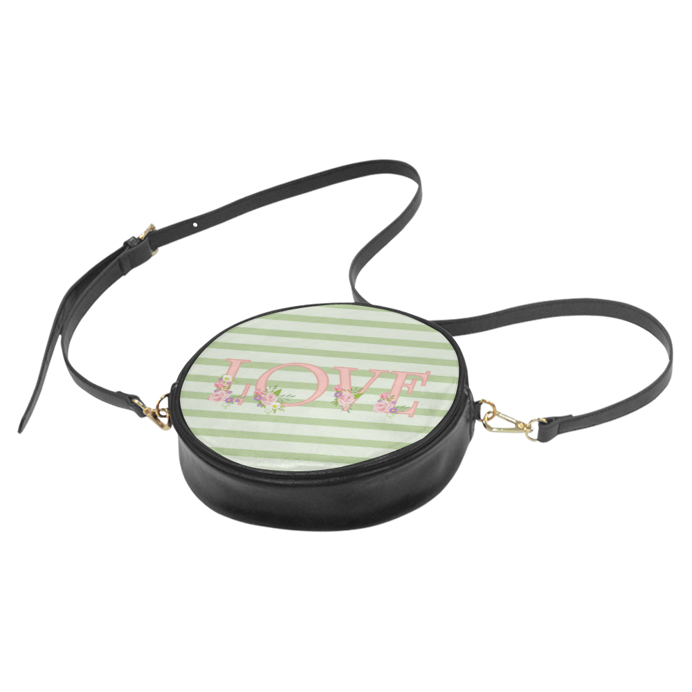 Green Stripes, Pink LOVE word, Pink Lilac Flowers Round Sling Bag (Model 1647)