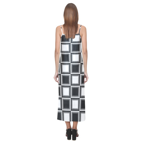 Squared V-Neck Open Fork Long Dress(Model D18)