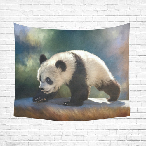A cute painted panda bear baby Cotton Linen Wall Tapestry 60"x 51"