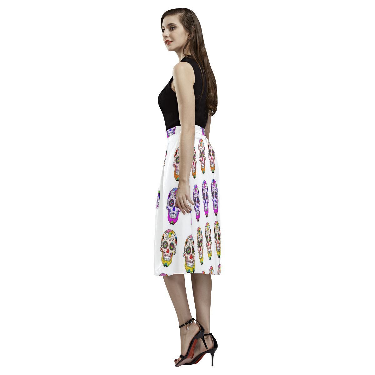 awesome Muertos Skull by Popart Lover Aoede Crepe Skirt (Model D16)