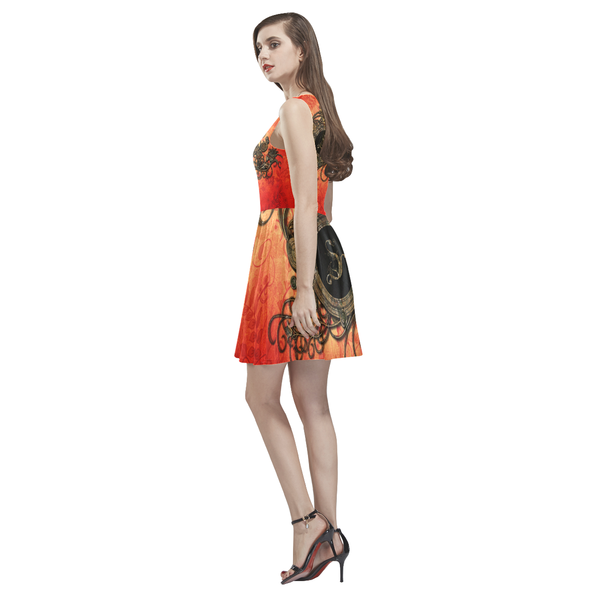 Decorative design, red and black Thea Sleeveless Skater Dress(Model D19)
