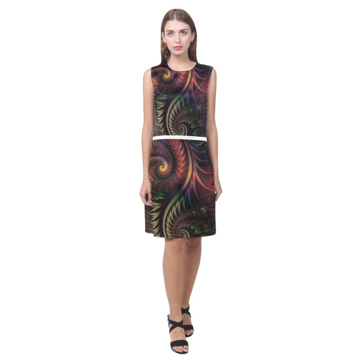 fractal pattern with dots and waves Eos Women's Sleeveless Dress (Model D01)