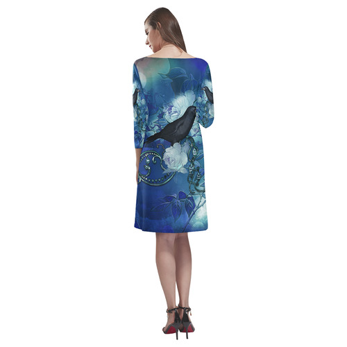 The crow with wonderful  flowers Rhea Loose Round Neck Dress(Model D22)