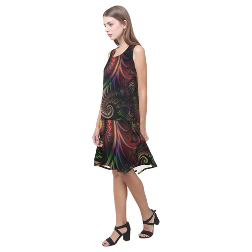 fractal pattern with dots and waves Sleeveless Splicing Shift Dress(Model D17)