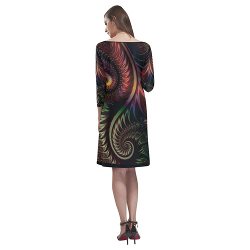fractal pattern with dots and waves Rhea Loose Round Neck Dress(Model D22)