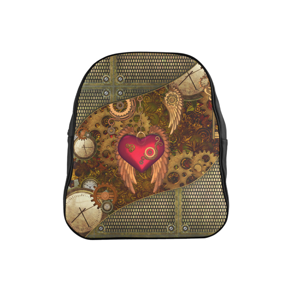 Steampunk, heart with wings School Backpack (Model 1601)(Small)