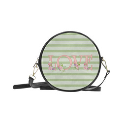Green Stripes, Pink LOVE word, Pink Lilac Flowers Round Sling Bag (Model 1647)