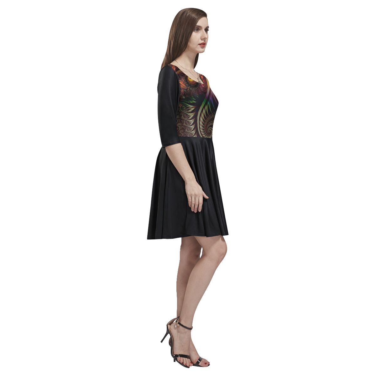 fractal pattern with dots and waves Tethys Half-Sleeve Skater Dress(Model D20)