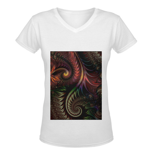 fractal pattern with dots and waves Women's Deep V-neck T-shirt (Model T19)