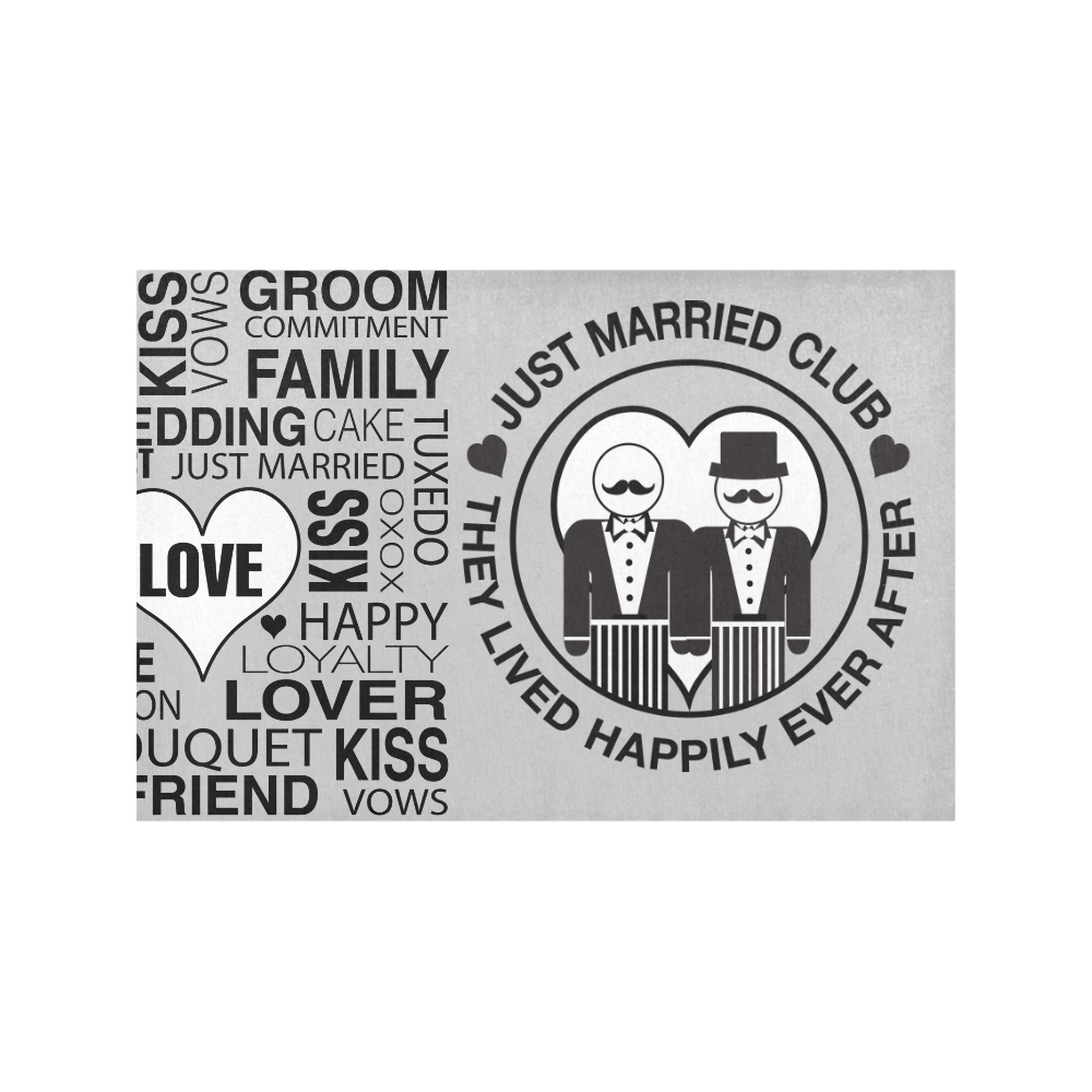 Wedding Gift Placemat Set Groom Lgbt Just Married Print Grey Placemat 12’’ x 18’’ (Set of 2)