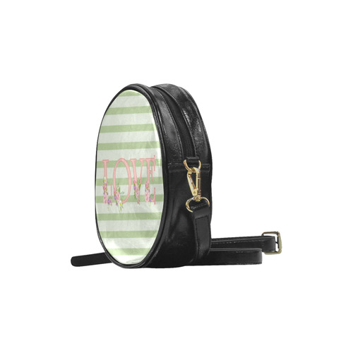 Green Stripes, Pink LOVE word, Pink Lilac Flowers Round Sling Bag (Model 1647)