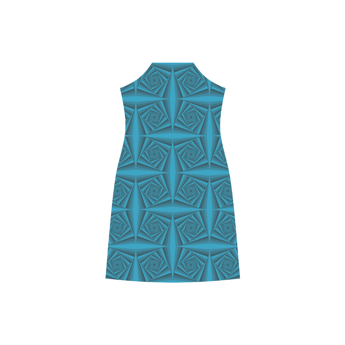 Tonal Blue Square V-Neck Open Fork Long Dress(Model D18)
