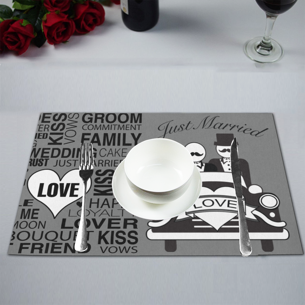 Wedding Gift Placemat Set Just Married Mr. Lgbt Print Dk. Grey Placemat 12’’ x 18’’ (Set of 2)