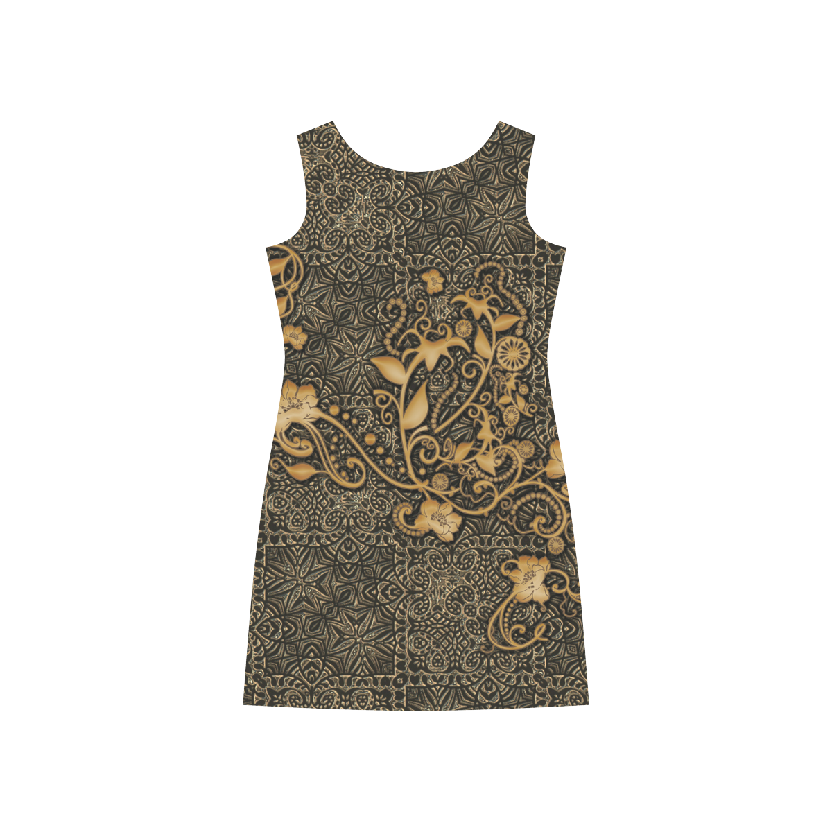 Vintage, floral design Rhea Loose Round Neck Dress(Model D22)