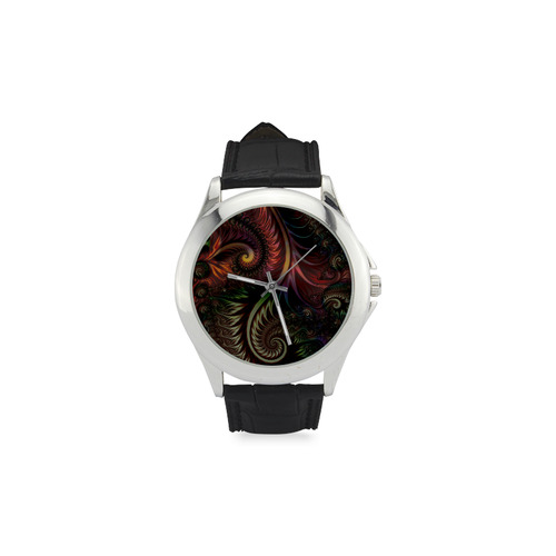 fractal pattern with dots and waves Women's Classic Leather Strap Watch(Model 203)