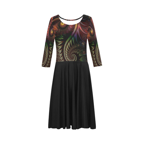 fractal pattern with dots and waves Elbow Sleeve Ice Skater Dress (D20)