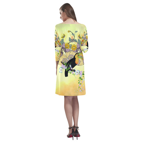 Toucan with flowers Rhea Loose Round Neck Dress(Model D22)