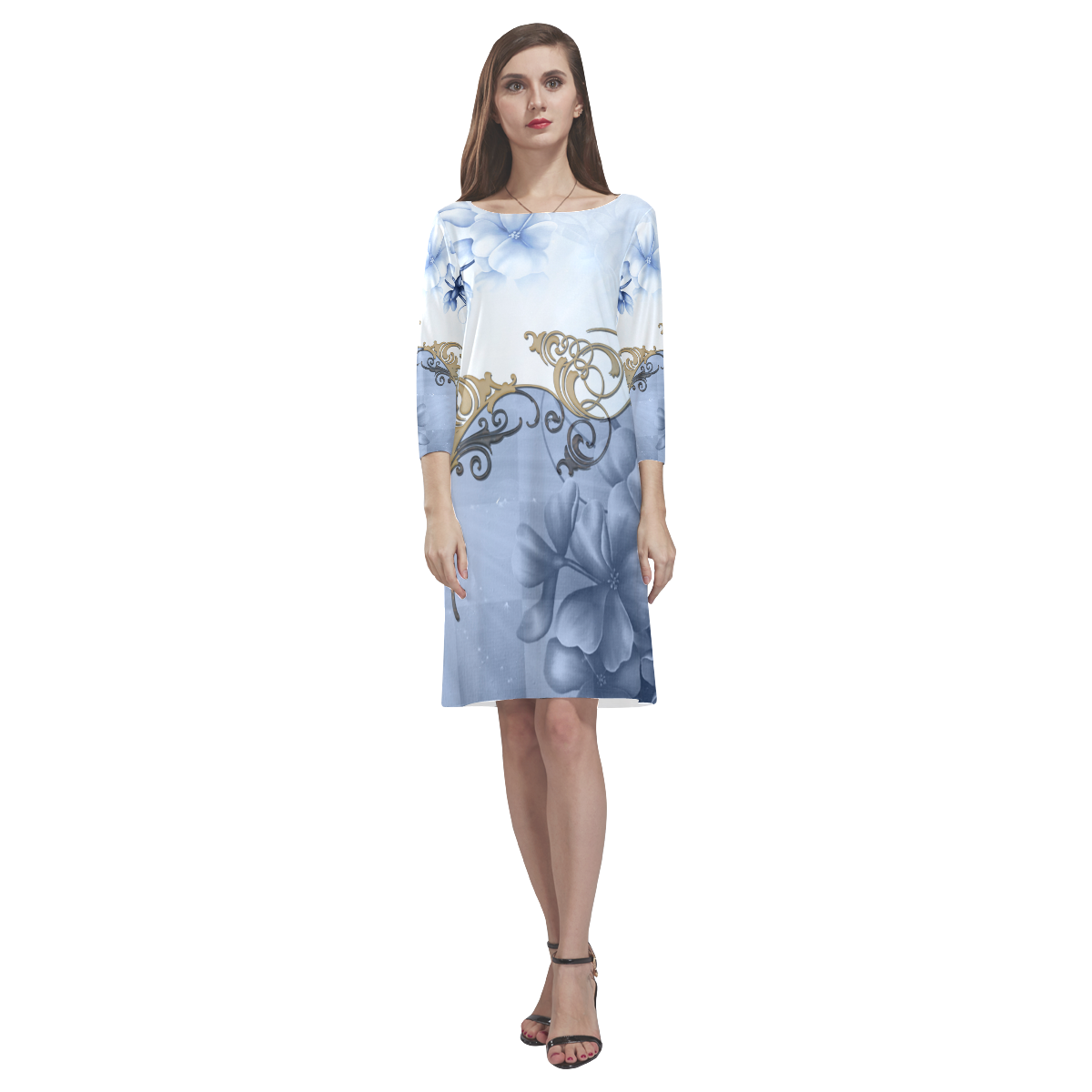 Wonderful floral design Rhea Loose Round Neck Dress(Model D22)