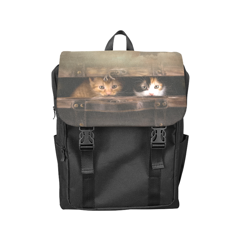 Little cute kitten in an old wooden case Casual Shoulders Backpack (Model 1623)