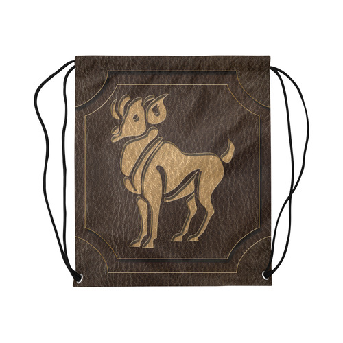 Leather-Look Zodiac Aries Large Drawstring Bag Model 1604 (Twin Sides)  16.5"(W) * 19.3"(H)
