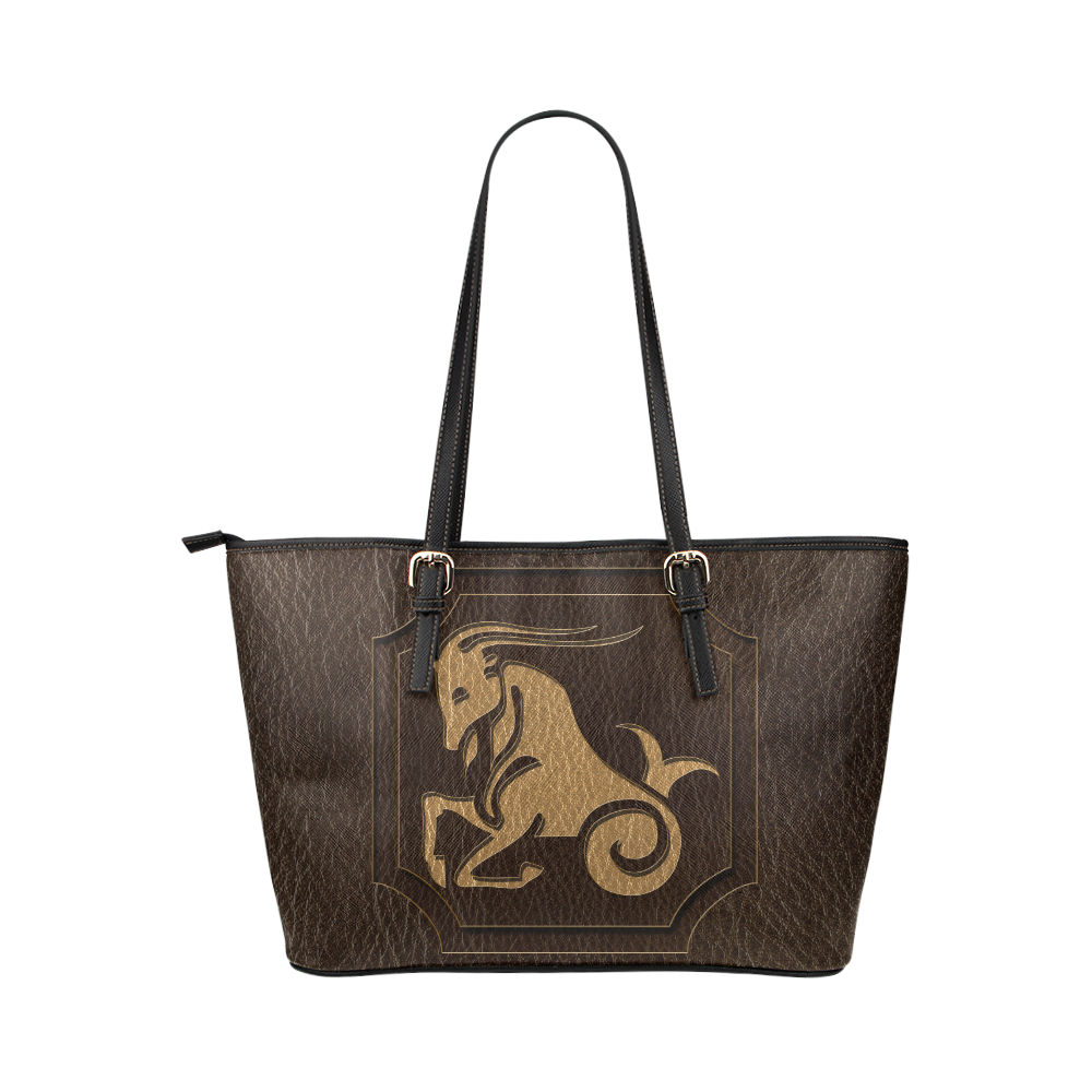 Leather-Look Zodiac Capricorn Leather Tote Bag/Large (Model 1651)