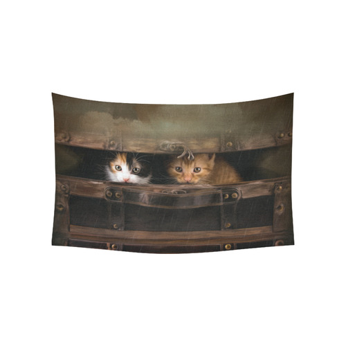 Little cute kitten in an old wooden case Cotton Linen Wall Tapestry 60"x 40"