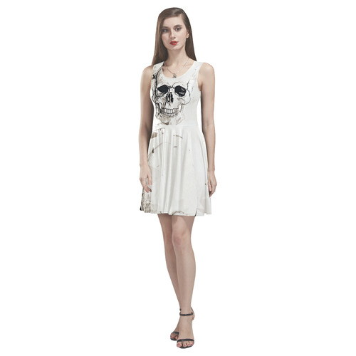 Skull Skizze by Popart Lover Thea Sleeveless Skater Dress(Model D19)