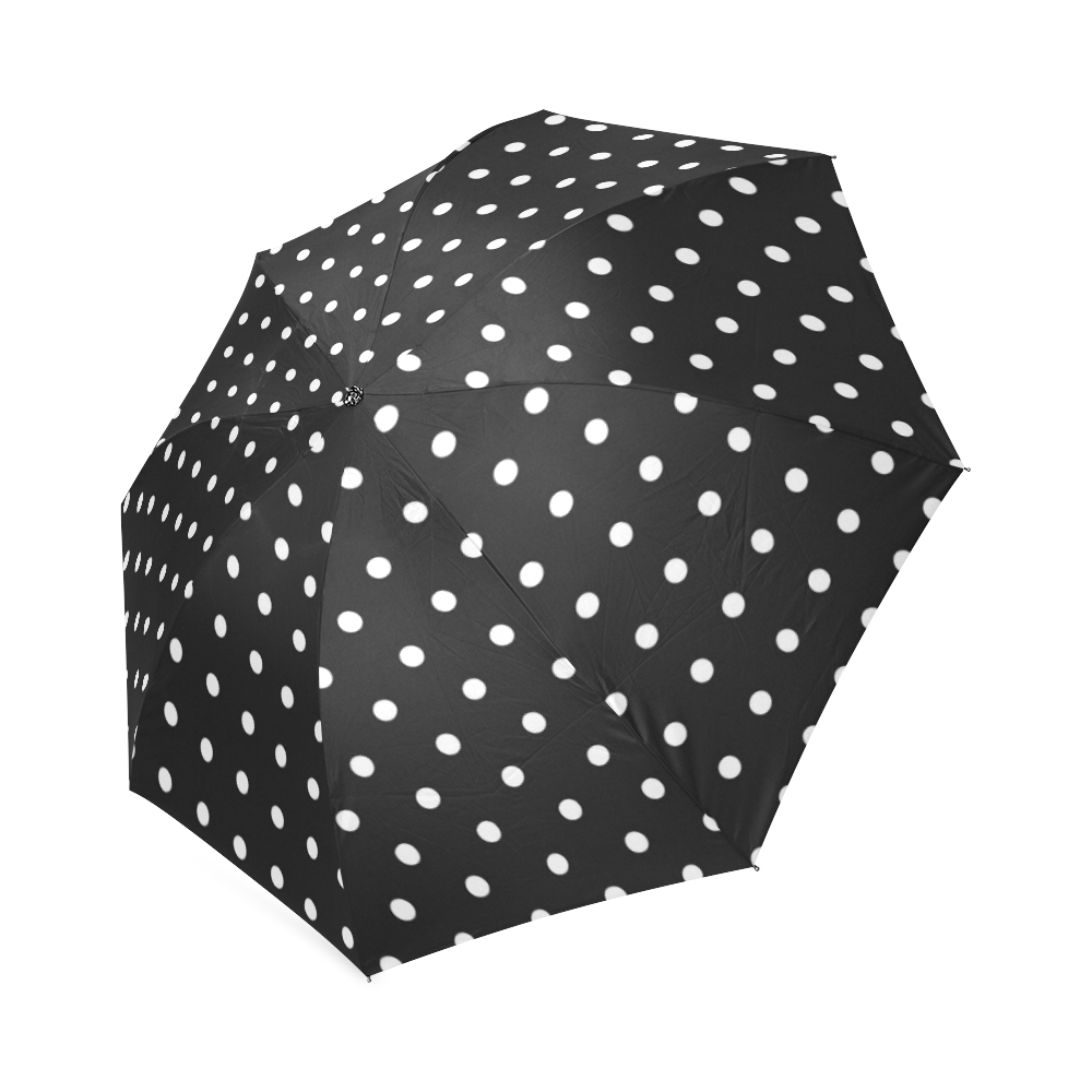 Black and White Polka Dots, White Dots on Black Foldable Umbrella (Model U01)