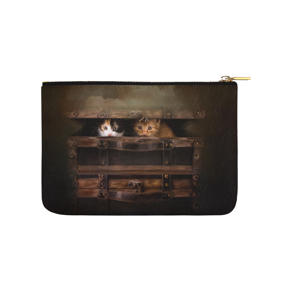 Little cute kitten in an old wooden case Carry-All Pouch 9.5''x6''