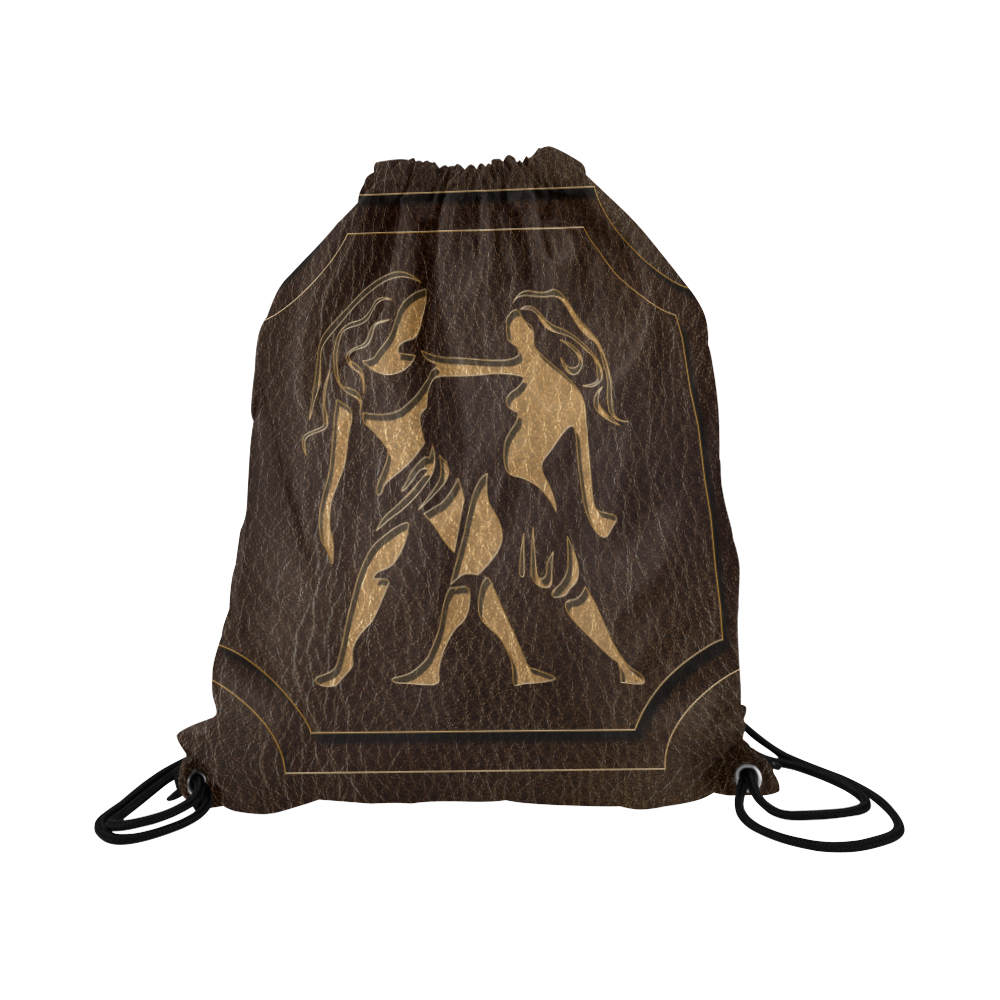 Leather-Look Zodiac Gemini Large Drawstring Bag Model 1604 (Twin Sides)  16.5"(W) * 19.3"(H)