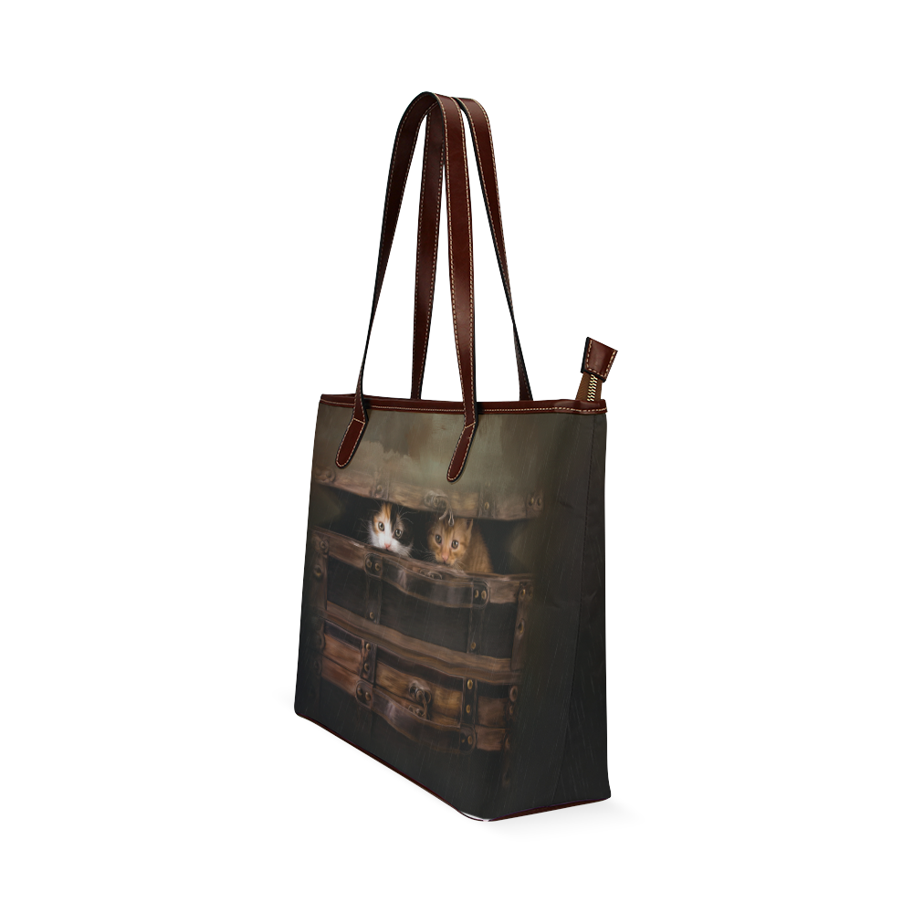 Little cute kitten in an old wooden case Shoulder Tote Bag (Model 1646)